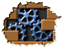A gif that looks like a hole in the website that reveals exposed brick with turning gears behind it.